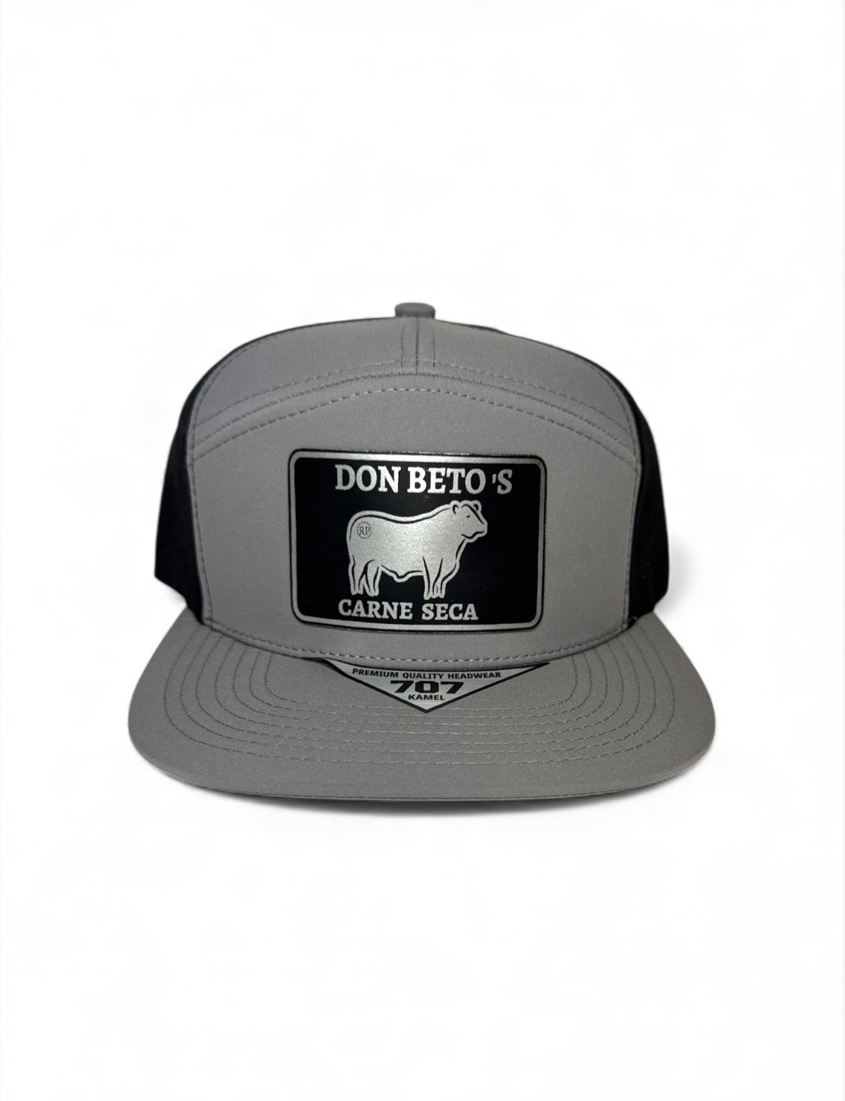 GREY AND BLACK SNAPBACK WITH BLACK PATCH